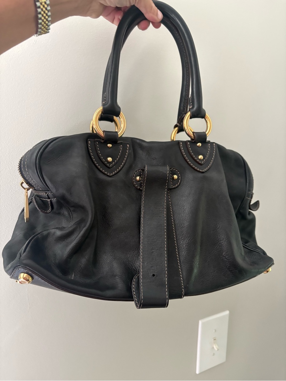 Vintage Marc Jacobs Blake Black Leather Satchel Gold Hardware Made in Italy - Picture 2 of 4